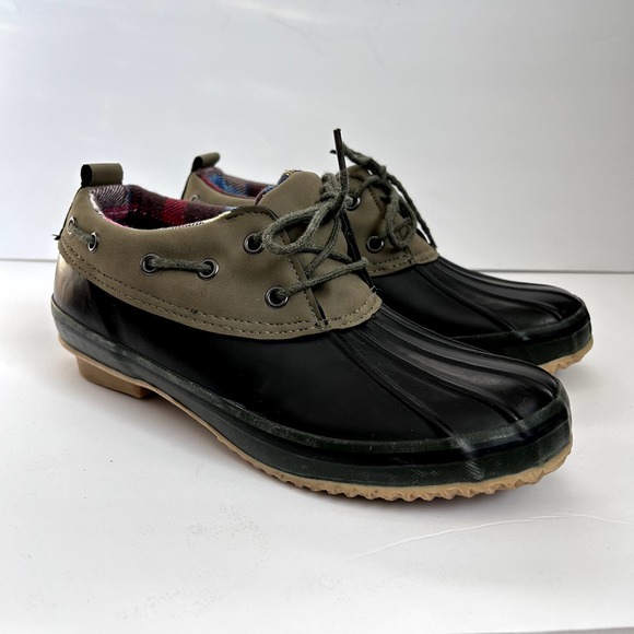 Tamarack Shoes - Tamarack Duck Shoes Rubber Boots Low Top Sz 11 Olive Green Plaid Flannel Lined